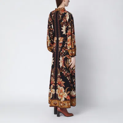 Farm Rio Black Majestic Garden Buttoned Puff Sleeve Maxi Dress In Brown