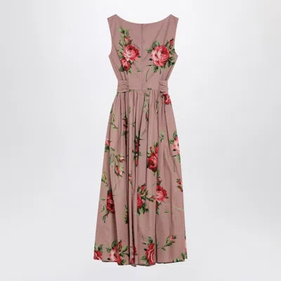 Dolce & Gabbana Abito Midi In Cotone Rosa Con Stampa Fiori Dolce E Gabbana In Pink