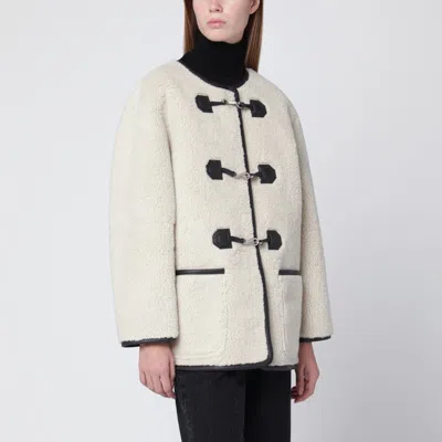 Dunst Collarless Buckled Shearling Jacket Cream In Neutral
