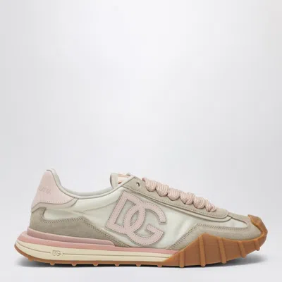 Dolce & Gabbana Dg Athletic Sneakers In Ivory And Pink Fabric And Leather In Multi