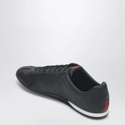 Gucci Men Black Low Top Sneakers With Web Tongue In Leather Man In Black