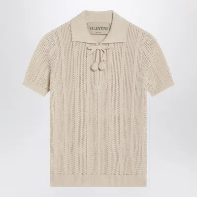 Valentino Embroidered Cotton Knit Polo Woman Ivory Xs In Neutral