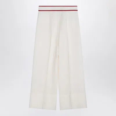 Valentino Ivory Trousers With Gold V In Gold