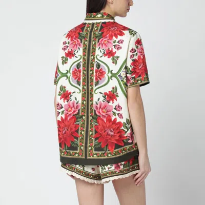 Farm Rio Wonder Multicolor Shirt With Lace Embroidered Classic Collar And All-over Floral Motif In Linen Blen
