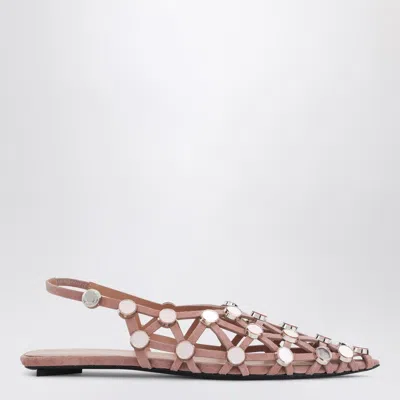 Attico Grid Embellished Suede Slingback Flats In Pink