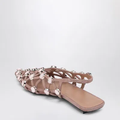 Attico Grid Embellished Suede Slingback Flats In Pink