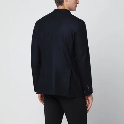 Santaniello Navy Blue Single Breasted Wool Jacket In Blue