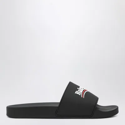 Balenciaga Embossed Logo Slip-on Sandals With Moulded Footbed In Black