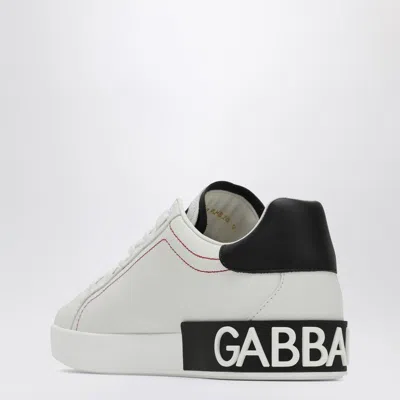 Dolce & Gabbana Portofino White Low Top Sneakers With Patch Logo And Red Stitching In Smooth Leather Man