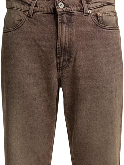 Our Legacy Denim Trousers Faded Effect Belt Loops Five Pockets In Brown