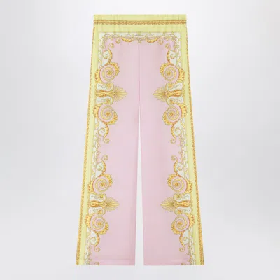 Versace Multicolor Trousers With Elastic Waist And All-over Geometric Print In Silk Woman
