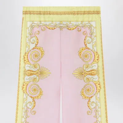 Versace Multicolor Trousers With Elastic Waist And All-over Geometric Print In Silk Woman