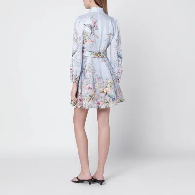 Zimmermann Rebellion Multicolor Midi Dress With Bow Detail On The Front And All-over Floral Print In Linen Woma In Blue