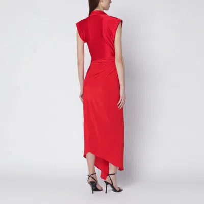 Victoria Beckham Womens Cardinal Red Asymmetric Plunge Stretch-woven Maxi Dress