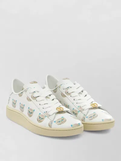 Valentino Garavani Royco Vlogo Cat-print Leather Sneakers In White