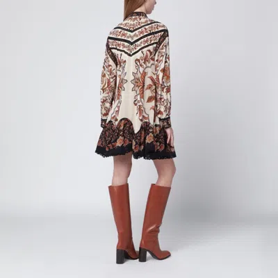 Farm Rio Majestic Garden Long Sleeve Lace Insets Trapeze Dress In Multi