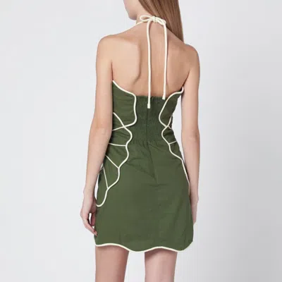 Farm Rio Green Wavy Trim Halter Neck Lenzing Ecovero Euroflax Mini Dress