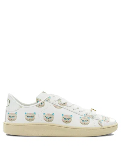 Valentino Garavani Royco Vlogo Cat-print Leather Sneakers In White
