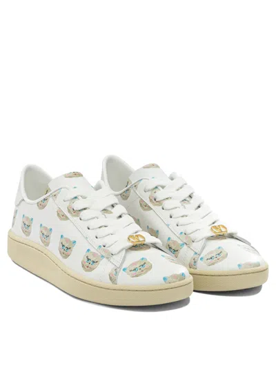 Valentino Garavani Royco Vlogo Cat-print Leather Sneakers In White