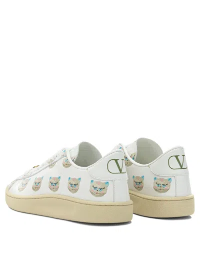 Valentino Garavani Royco Vlogo Cat-print Leather Sneakers In White