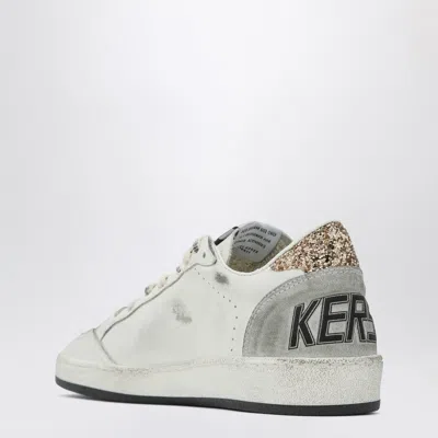 Golden Goose Ballstar White Low Top Sneakers With Glittered Star Patch On The Side And Glittered Heel With Logo L