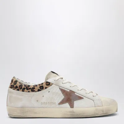 Golden Goose Super Star Leather Upper Horsy Leo Printed Collar Suede Star Sneakers White In Neutral