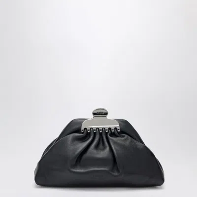 Marc Jacobs Claw Clip Small Black Clutch With Chain Strap And Clasp Detail In Leather Woman