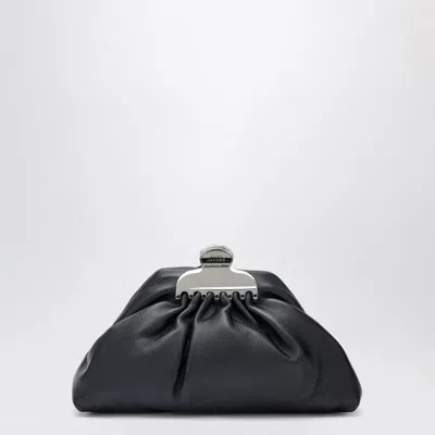 Marc Jacobs Claw Clip Small Black Clutch With Chain Strap And Clasp Detail In Leather Woman
