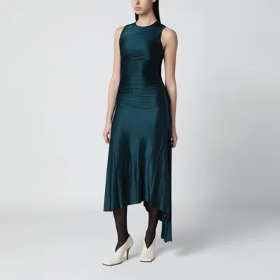 Victoria Beckham Womens Dark Teal Twist Asymmetric-hem Woven Midi Dress In Green