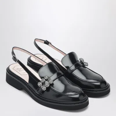 Roger Vivier Viv Rangers Crystal-embellished Leather Slingback Loafers In Black