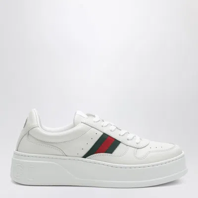 Gucci Women White Sneakers With Web Detail And Oversized Sole In Leather Woman In Multi