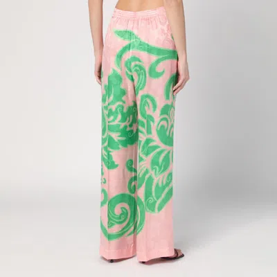 Etro Wide Printed Trousers In Silk Blend In Pink