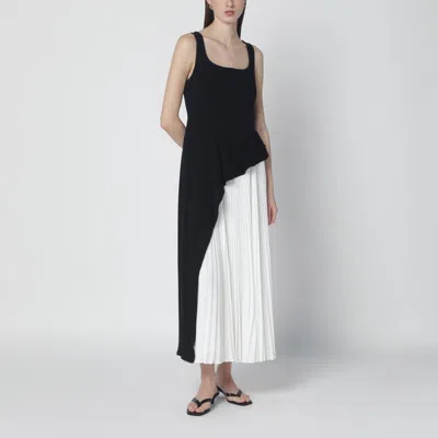 Simkhai Zayla Black And White Dress With Pleated Skirt And Squared Neckline In Tech Fabric Woman
