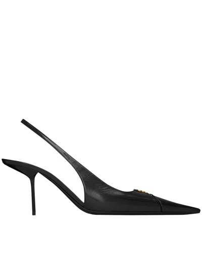 Saint Laurent 75mm Babylone Leather Ysl Slingback Pumps In Black