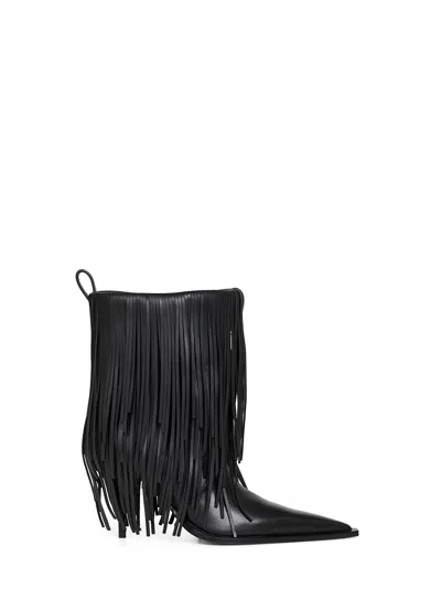 Balenciaga Avenue Fringe Ankle Boots Pointed Toe Pull Tab In Black