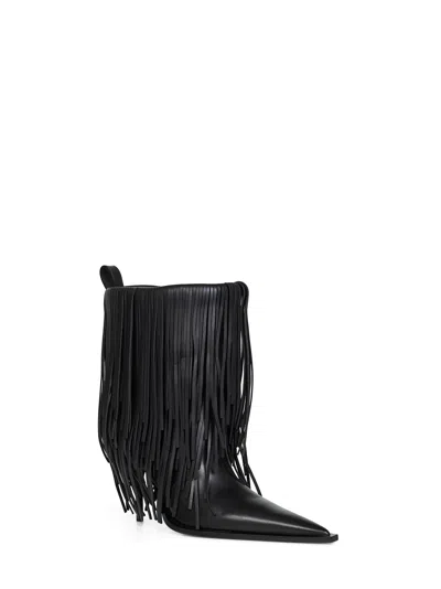 Balenciaga Avenue Fringe Ankle Boots Pointed Toe Pull Tab In Black
