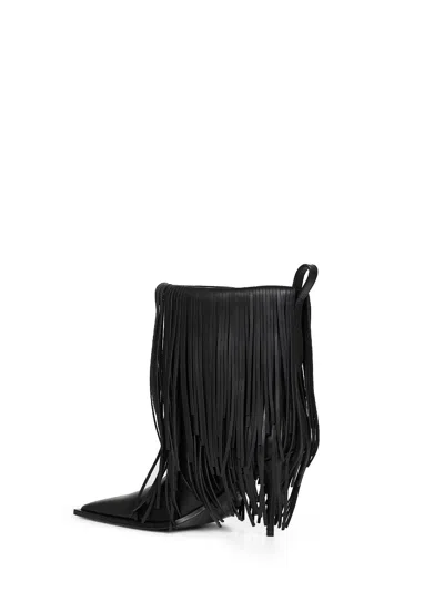 Balenciaga Avenue Fringe Ankle Boots Pointed Toe Pull Tab In Black