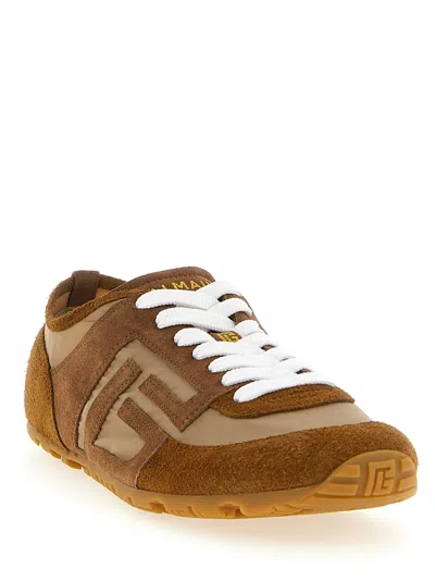 Balmain Beige Calf Leather Bos Taurus Athletic Sneakers In Brown