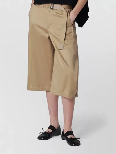 Sacai Womens Beige Wide-leg Belted Cotton Chino Shorts In Brown
