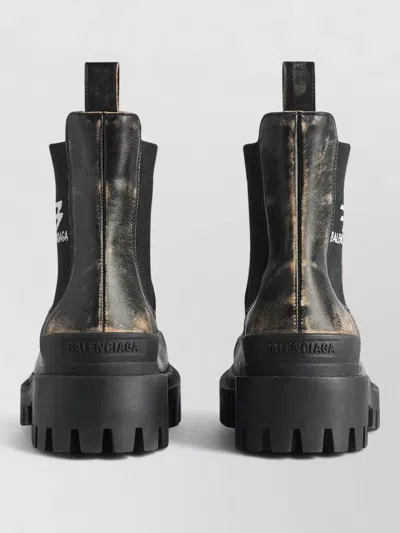 Balenciaga Strike Distressed Leather Chelsea Boots In Black