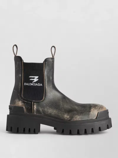 Balenciaga Strike Distressed Leather Chelsea Boots In Black