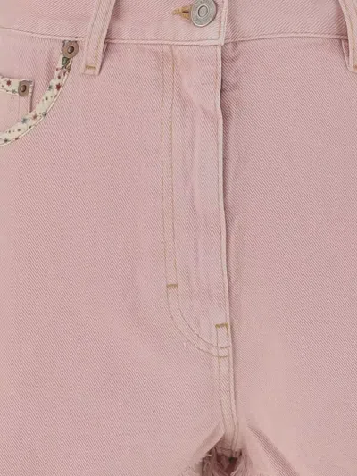 Valentino Knee Length Shorts Frayed Hem Floral Pockets Belt Loops In Pink