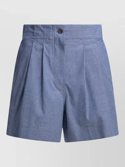 Moncler Women Light Blue Chambray Cotton Shorts, 26 Luxury Shorts For Women Darveys In Blue