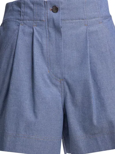Moncler Women Light Blue Chambray Cotton Shorts, 26 Luxury Shorts For Women Darveys In Blue