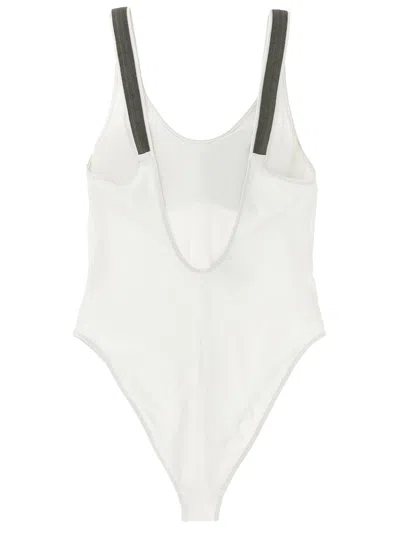 Brunello Cucinelli White Techno Jersey Precious Details One-piece Swimsuit In White