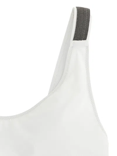 Brunello Cucinelli White Techno Jersey Precious Details One-piece Swimsuit In White