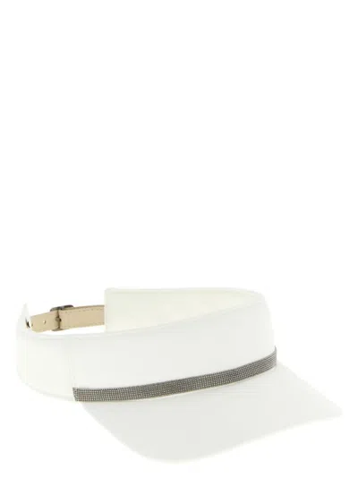 Brunello Cucinelli White Monile Solid Open Top Visor In White