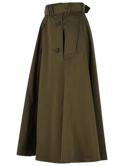 Burberry Women Juniper Green Gabardine Midi Trench Skirt In Brown