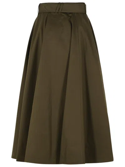 Burberry Women Juniper Green Gabardine Midi Trench Skirt In Brown