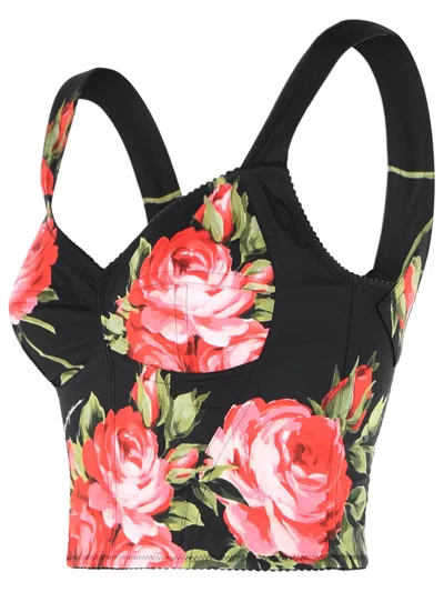 Dolce & Gabbana Top Nero In Seta Con Stampa Floreale Dolce E Gabbana In Black